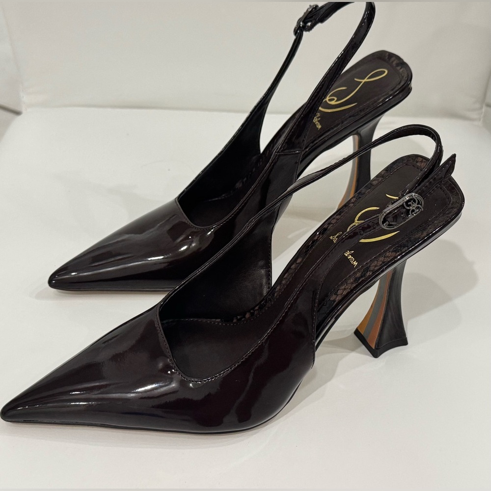 Sam Edelman Patent Leather Pointed Slingback Pumps in Dark Brown - Picture 5 of 8